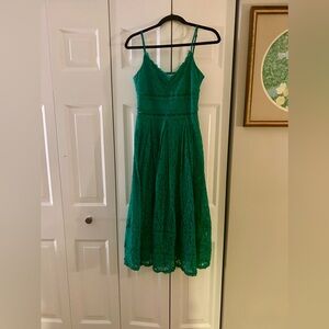 NSR Women's S Green Fairycore Lacy Floral Boho Coquette Cottagecore Midi Dress